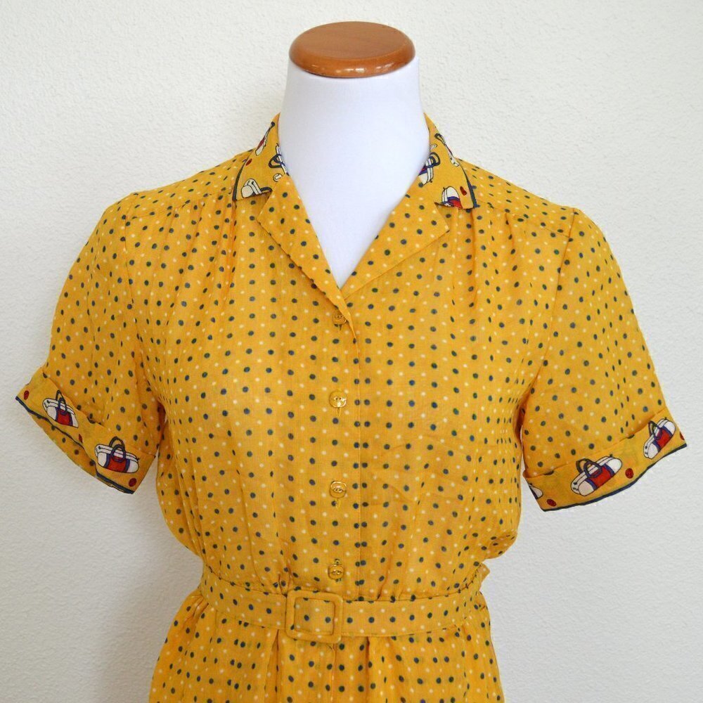 Vintage Tennis Printed Polka Dot Dress - Picture 2 of 7